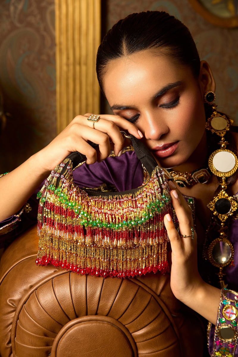 Faiza Boat Bag-Gold Red