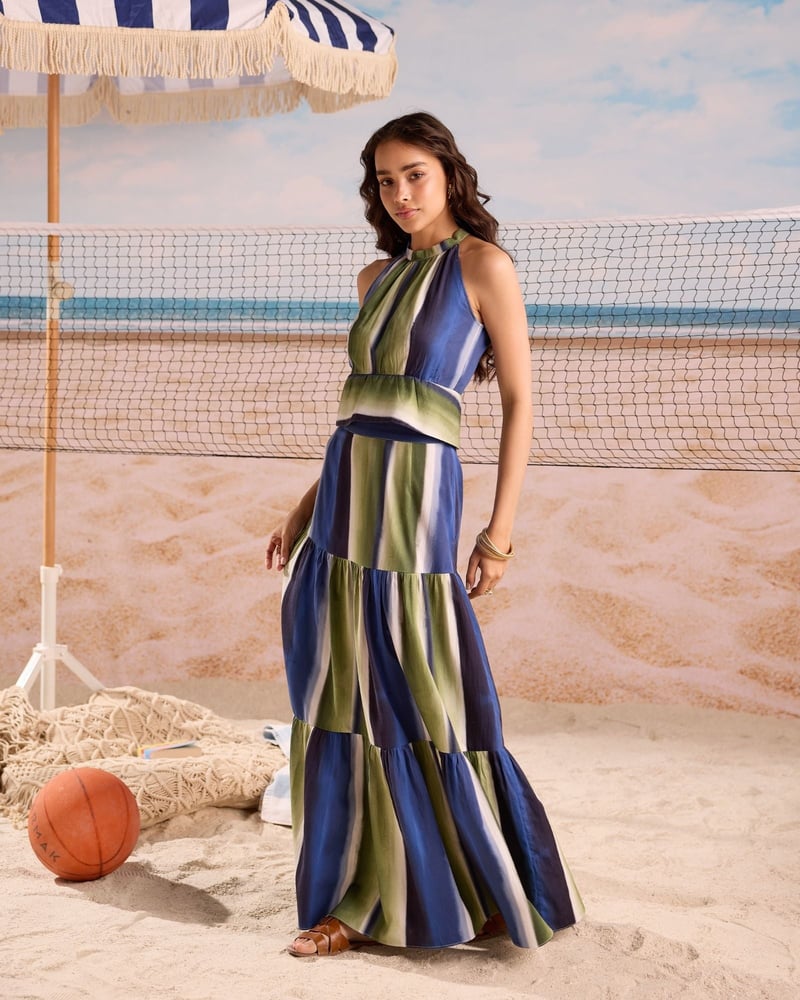 Blue/Green Halter Top and Maxi Skirt Co-ord Set