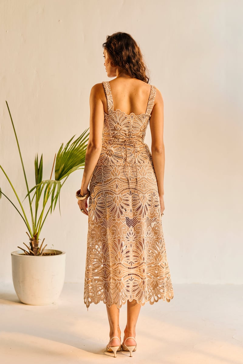 Celia Tan Embroidered Lace Midi Skirt