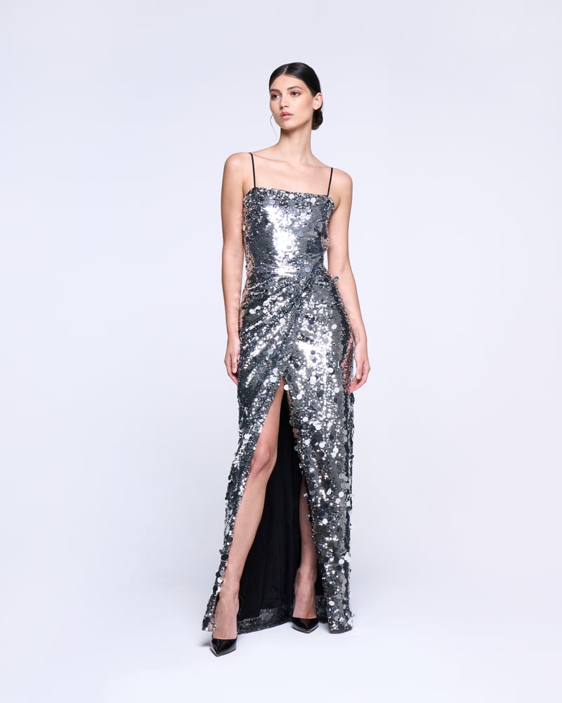 Front Slit Maxi Sequin Dress