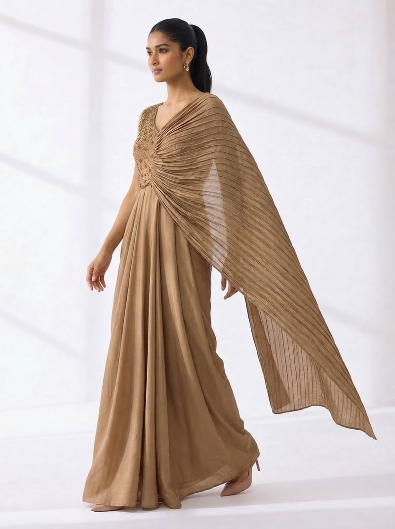 Silk Crepe Cotton Pre Draped Saree