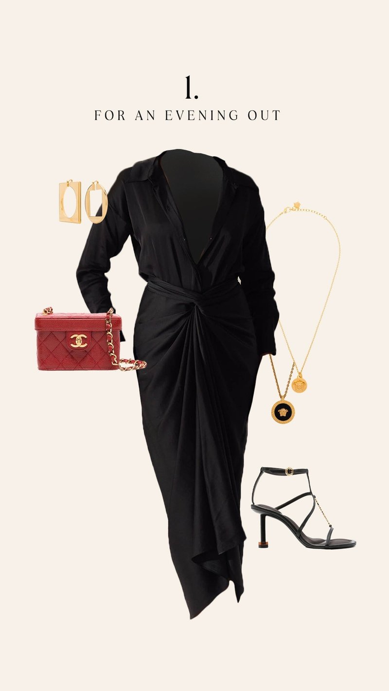 Black Satin Shirt and Sarong Skirt Co-ord Set