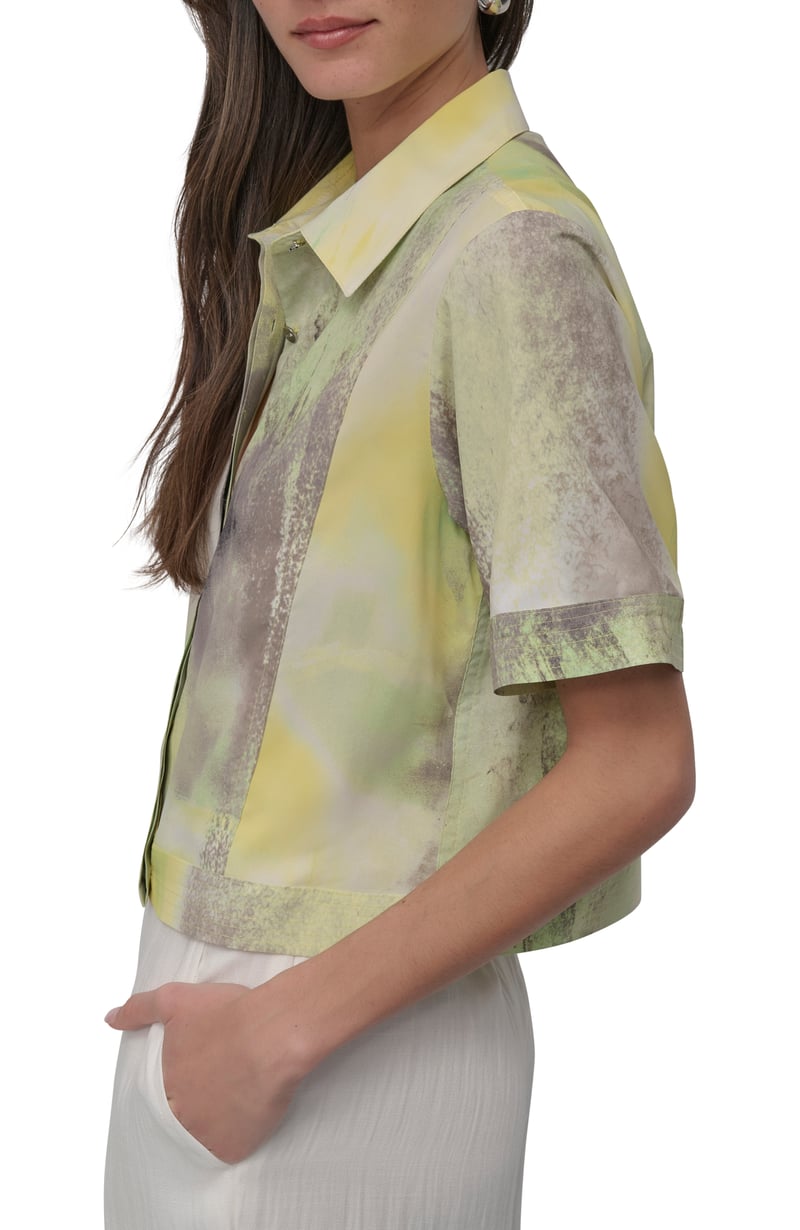 Pastel Abstract Print Boxy Short Sleeve Button-Up Shirt