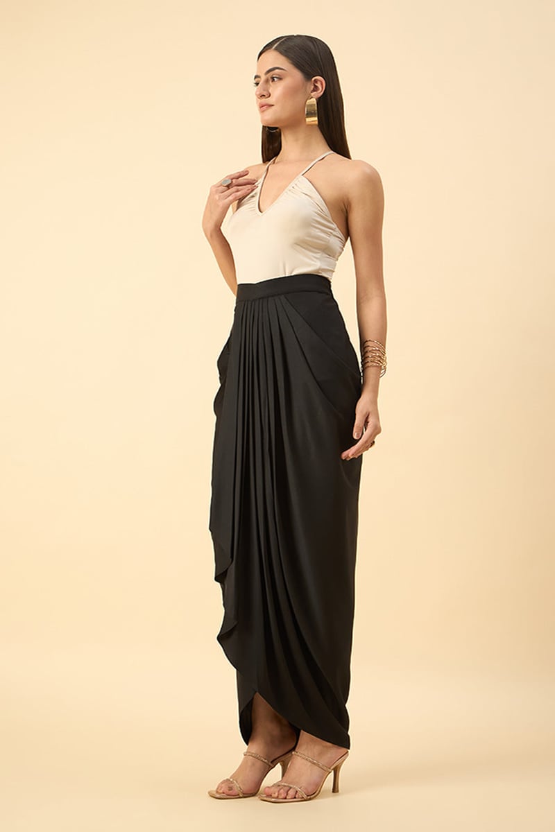 Black Waterfall Drape Maxi Skirt