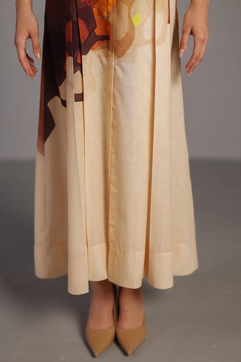 Ochre Abstract Printed Linen Maxi Dress