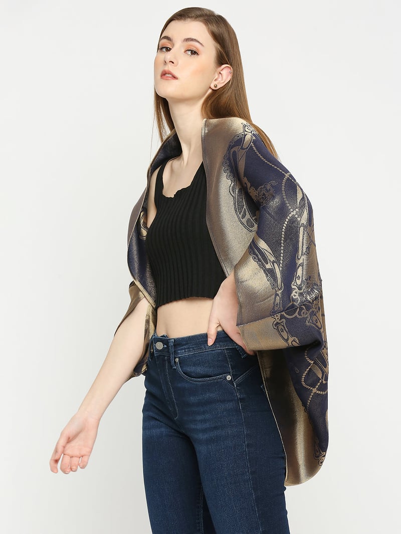 Navy Blue Metallic Brocade Cocoon Shrug
