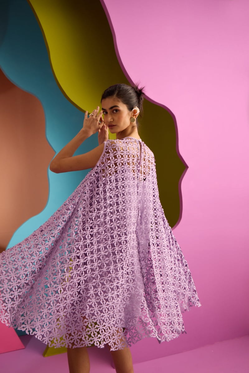Lilac Laser-Cut Overlay Mini Dress