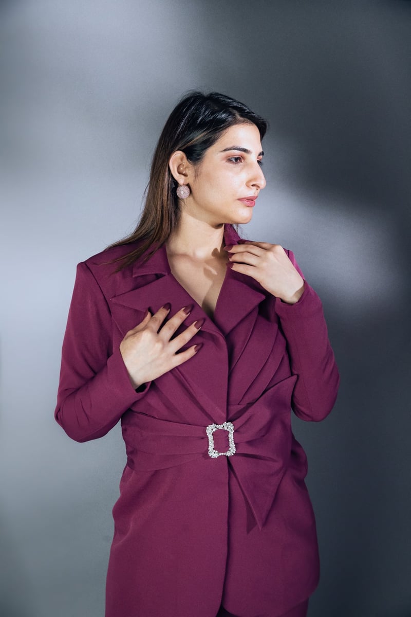 Purple Wrap Blazer and Wide-Leg Trouser Co-ord Set