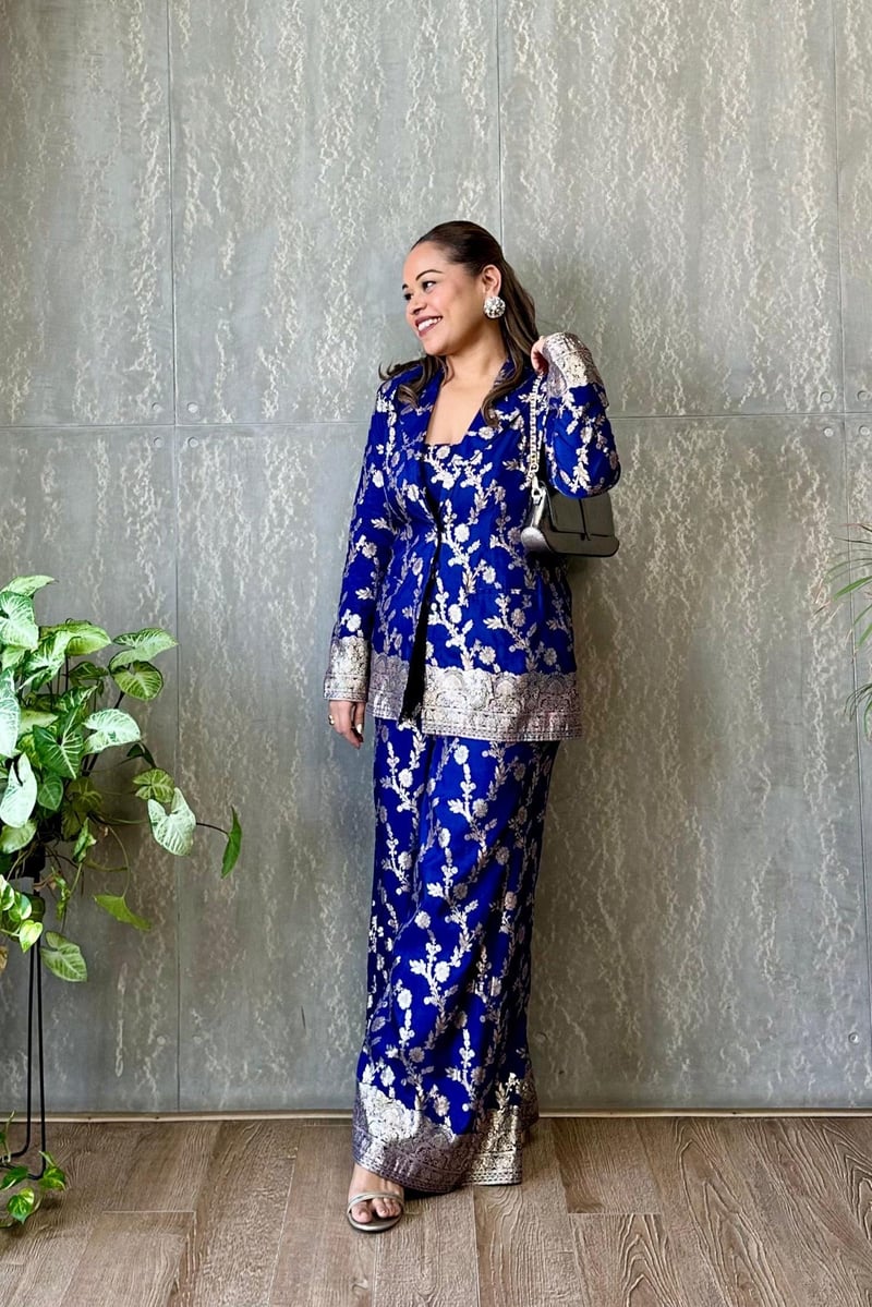 Royal Blue Brocade 3-Piece Co-ord Set