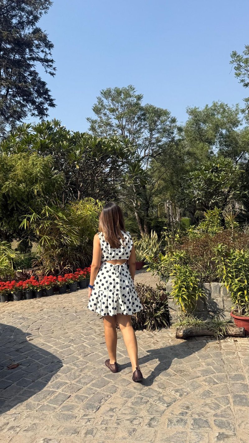 White Polka Dot Fit and Flare Mini Dress with Back Cutout