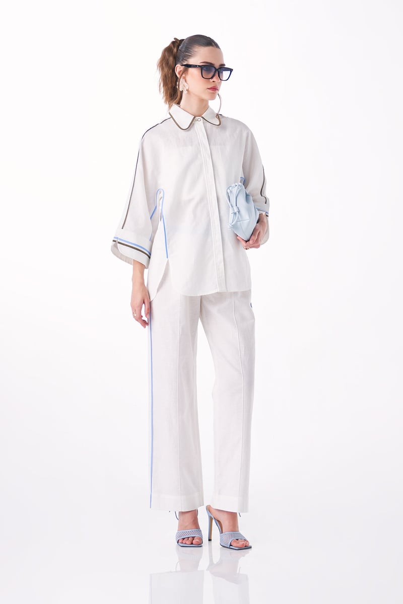White Cotton-Linen Shirt and Pant Co-ord Set