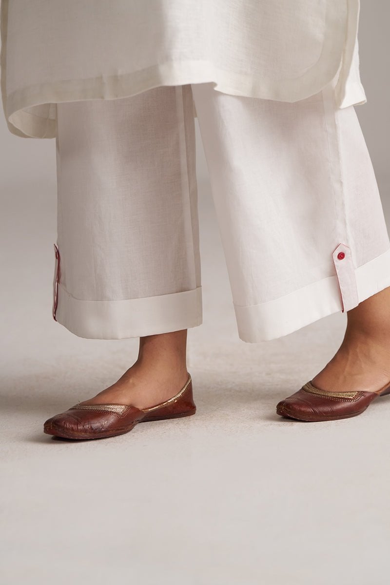 White Linen Embroidered Kurta and Pants Co-ord Set