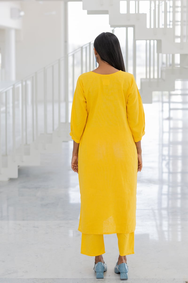 Sunflower Yellow Straight Kurta Set with Sequin Embroidery