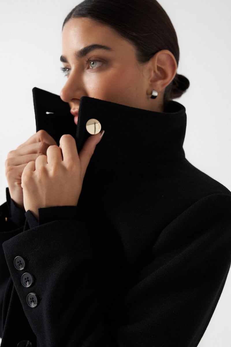 Black Tailored Wool-Blend Belted Coat