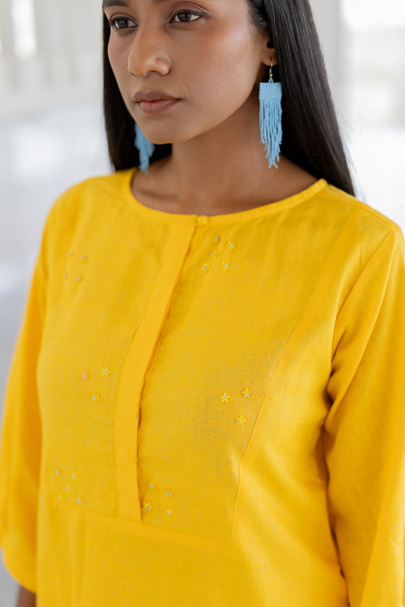 Sunflower Yellow Straight Kurta Set with Sequin Embroidery