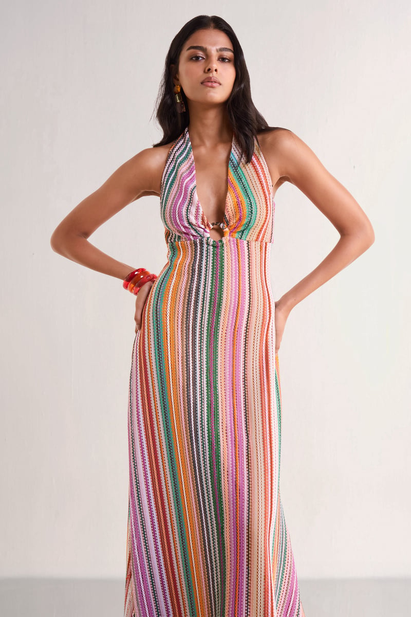Halter Neck Crochet Knit Maxi