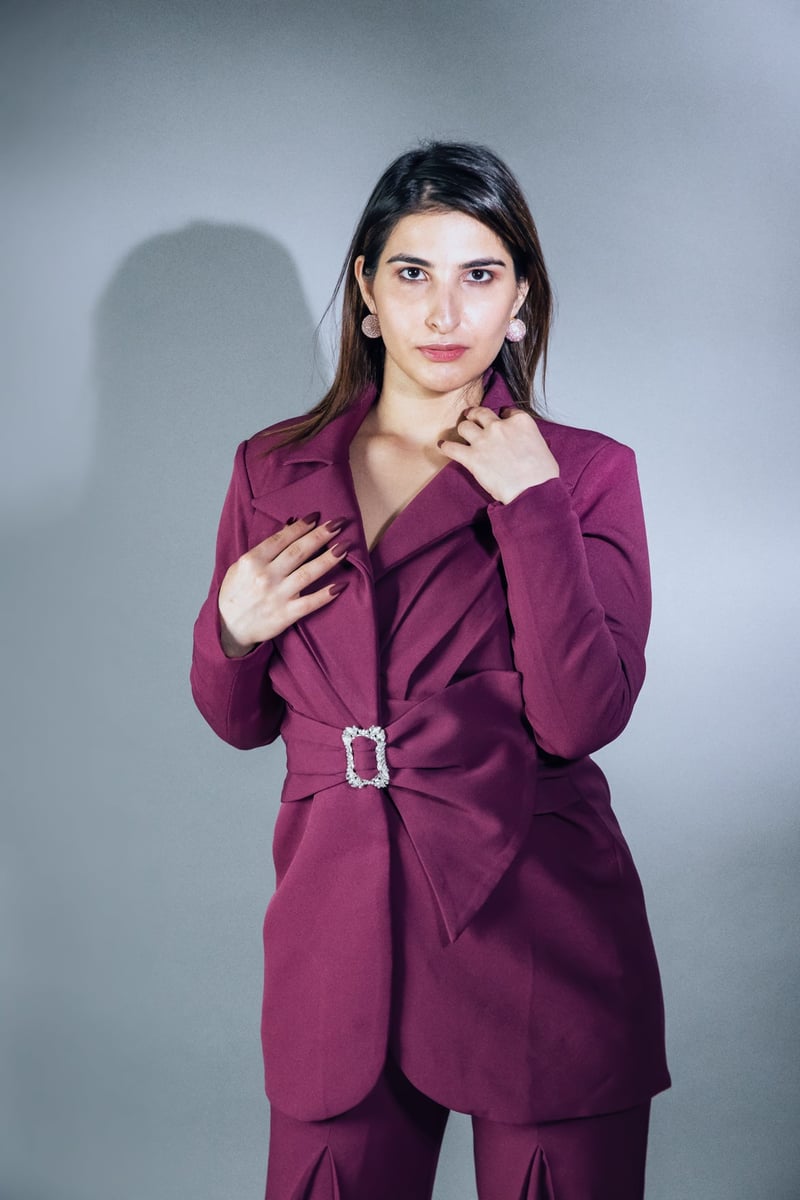 Purple Wrap Blazer and Wide-Leg Trouser Co-ord Set