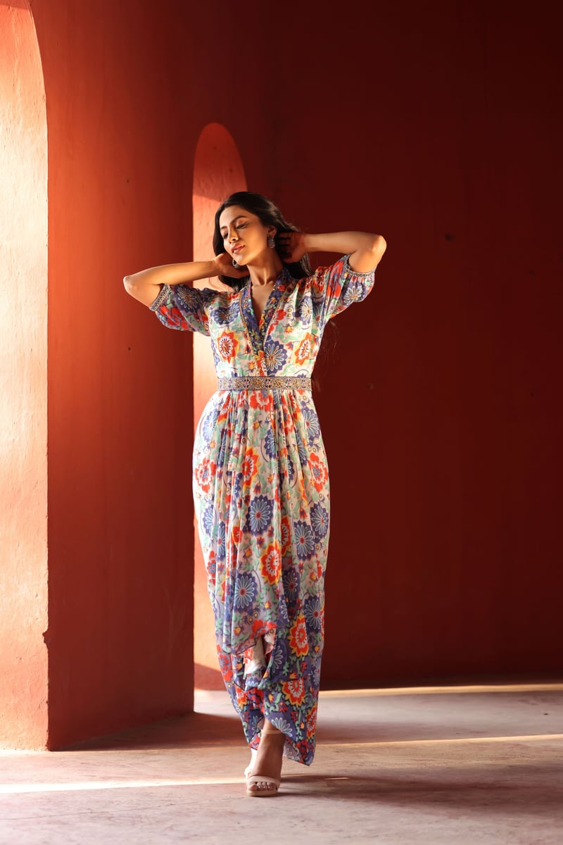 Golden Zari Dress One Piece White