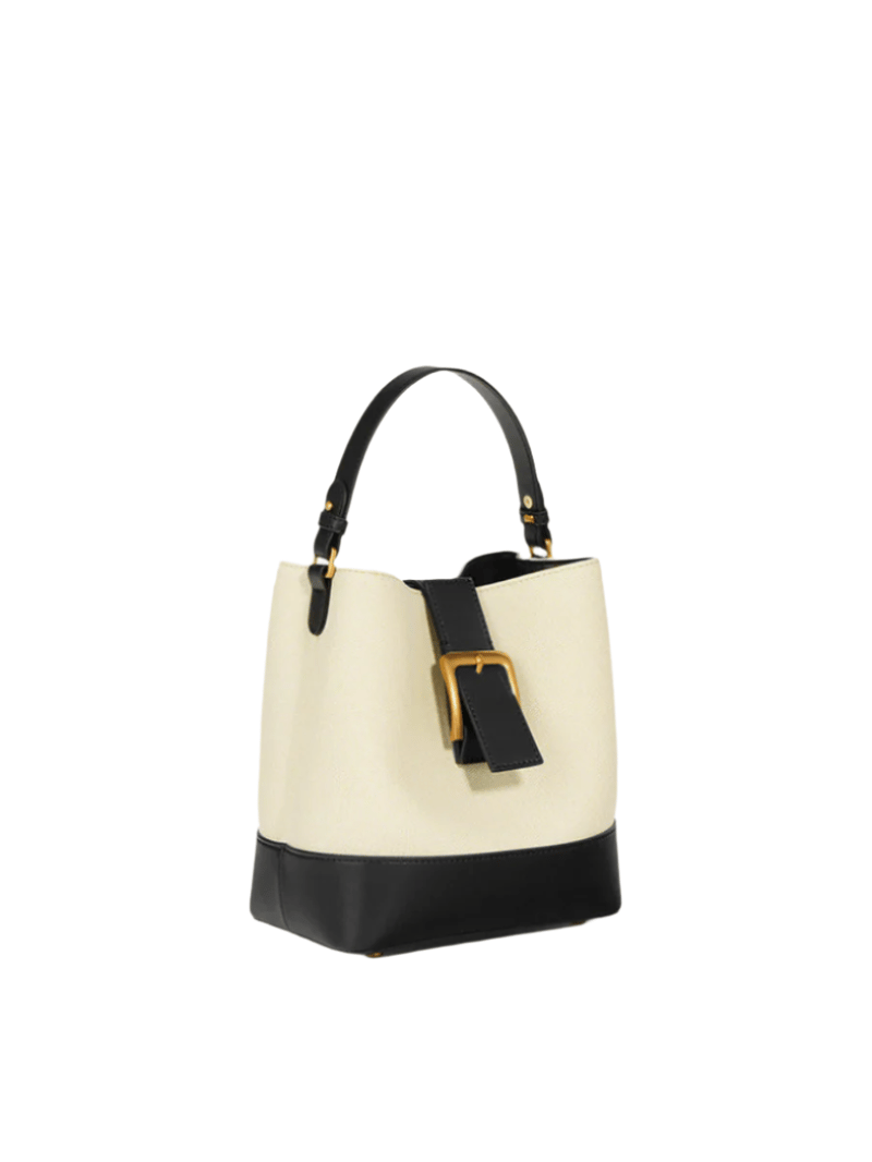 Sylvia- Ladies Leather Bucket Bag Ivory/Black