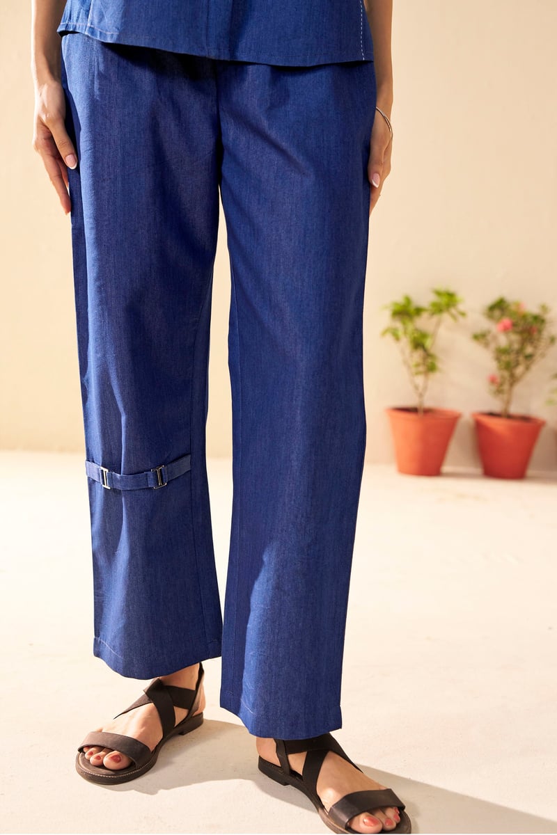 Blue Denim Sleeveless Shirt and Pants Co-ord Set