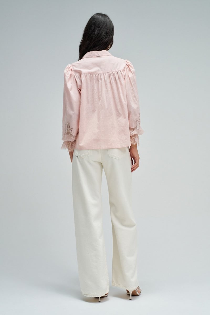 Light Pink Cotton Shirt with Lace Cuffs