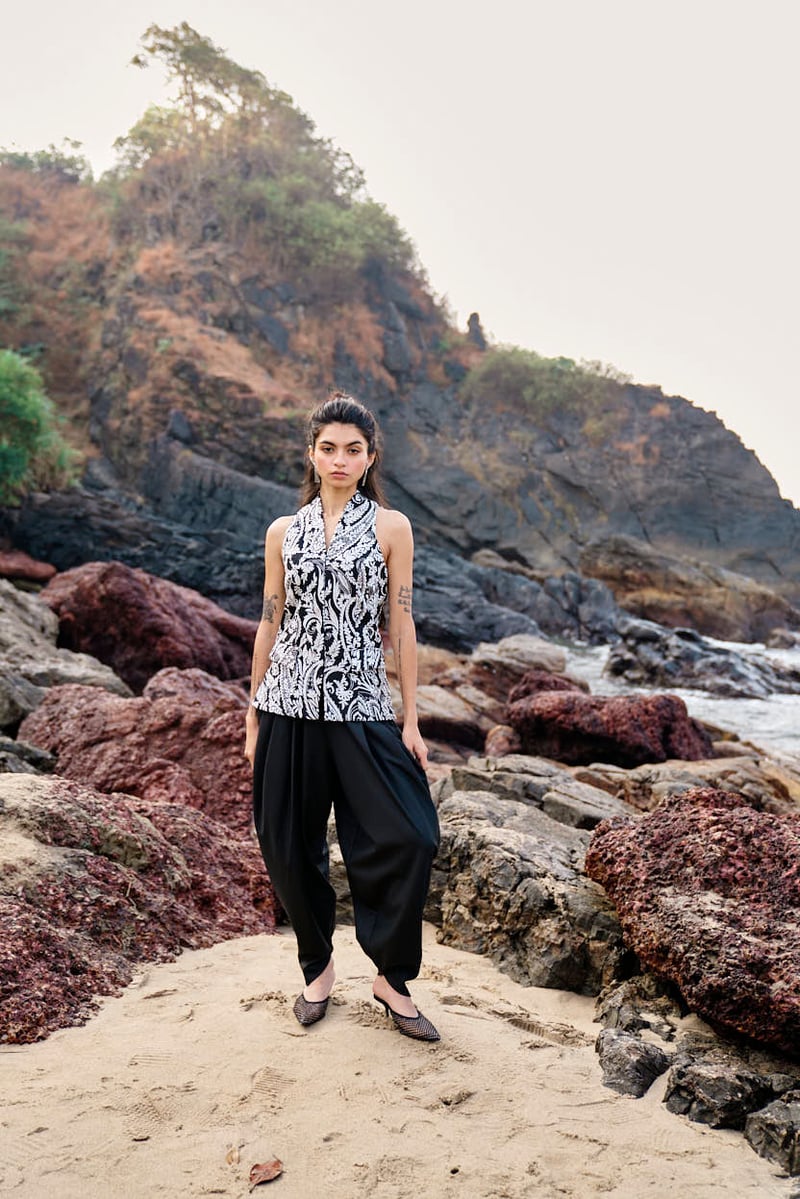 Black Dhoti-Inspired Cowl Drape Trousers
