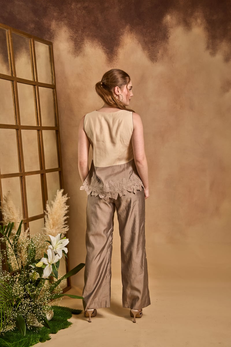 Cream and Copper Lace Applique Co-ord Set