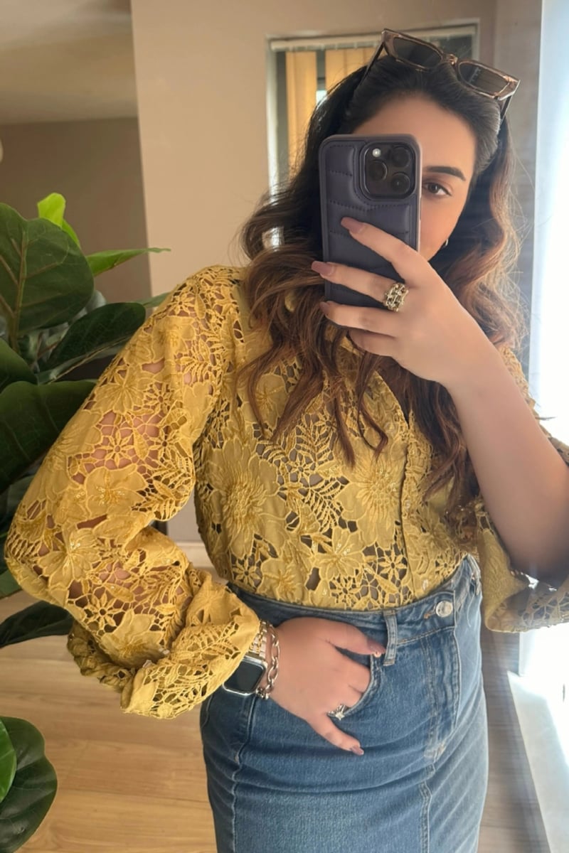 Yellow Cutwork Oversized Shirt