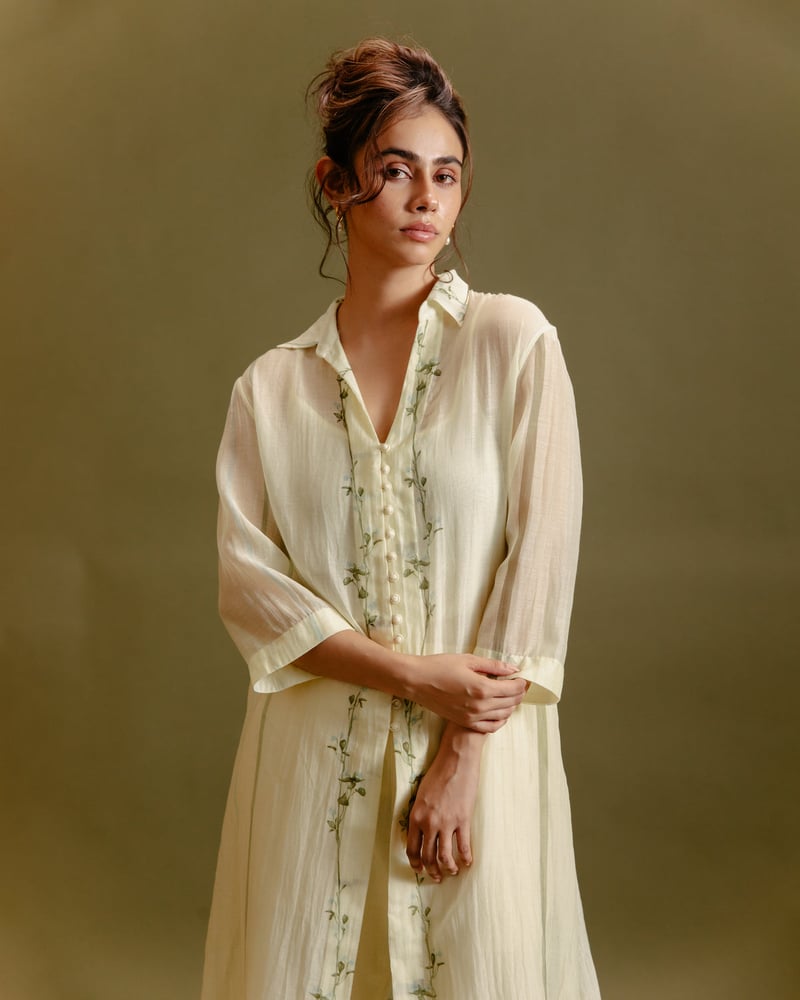Buttery Yellow Stripe Printed Tunic and Flared Pants Co-ord