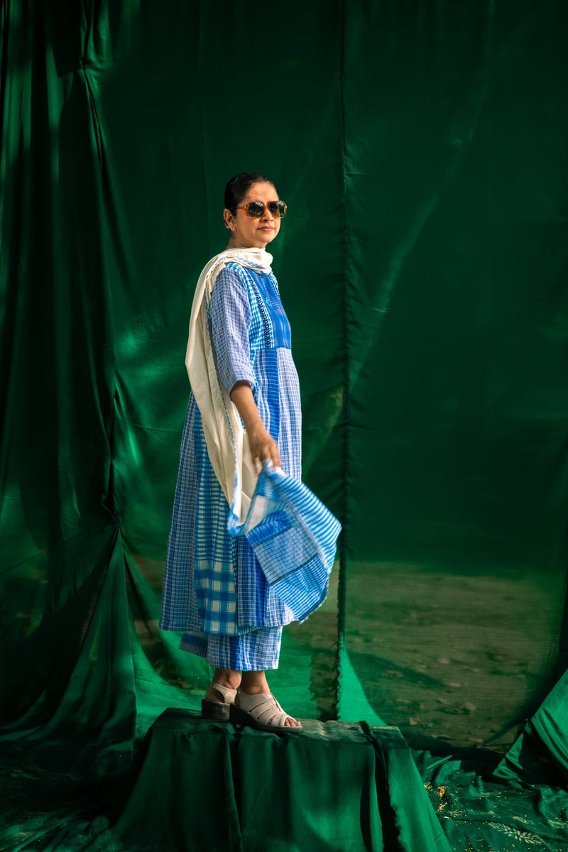 Blue Side Panelled Embroidered Dress