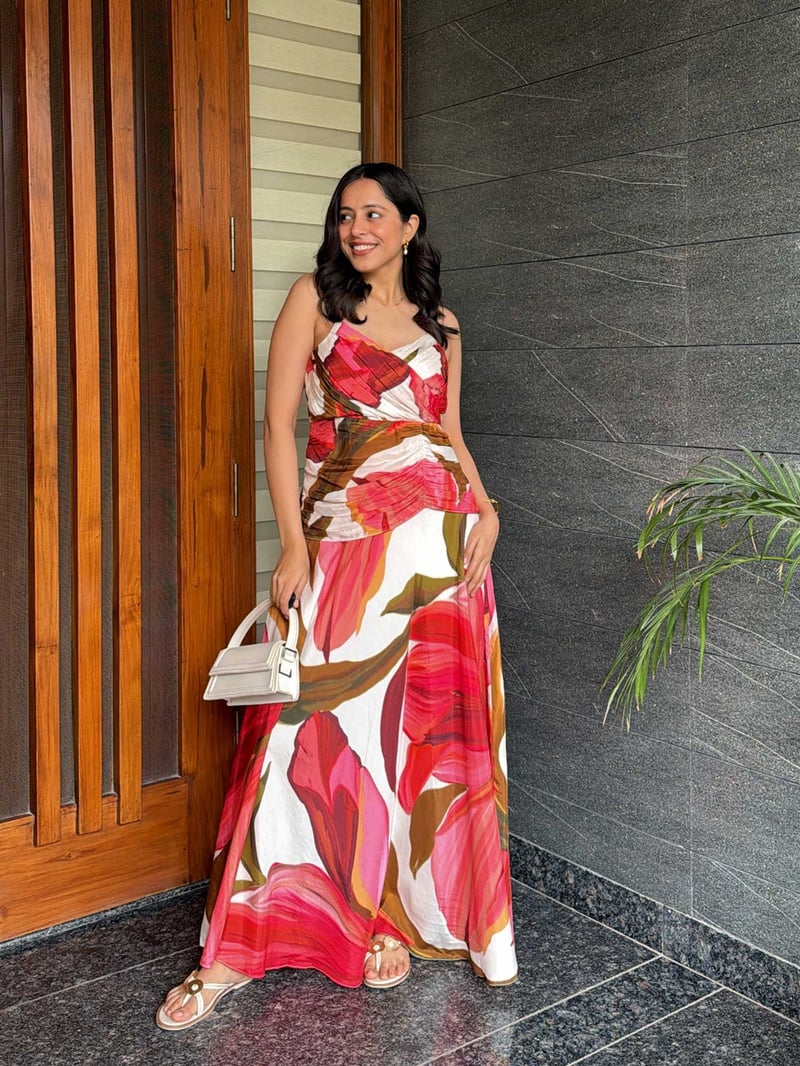Multicolor Floral Fit and Flare Maxi Dress