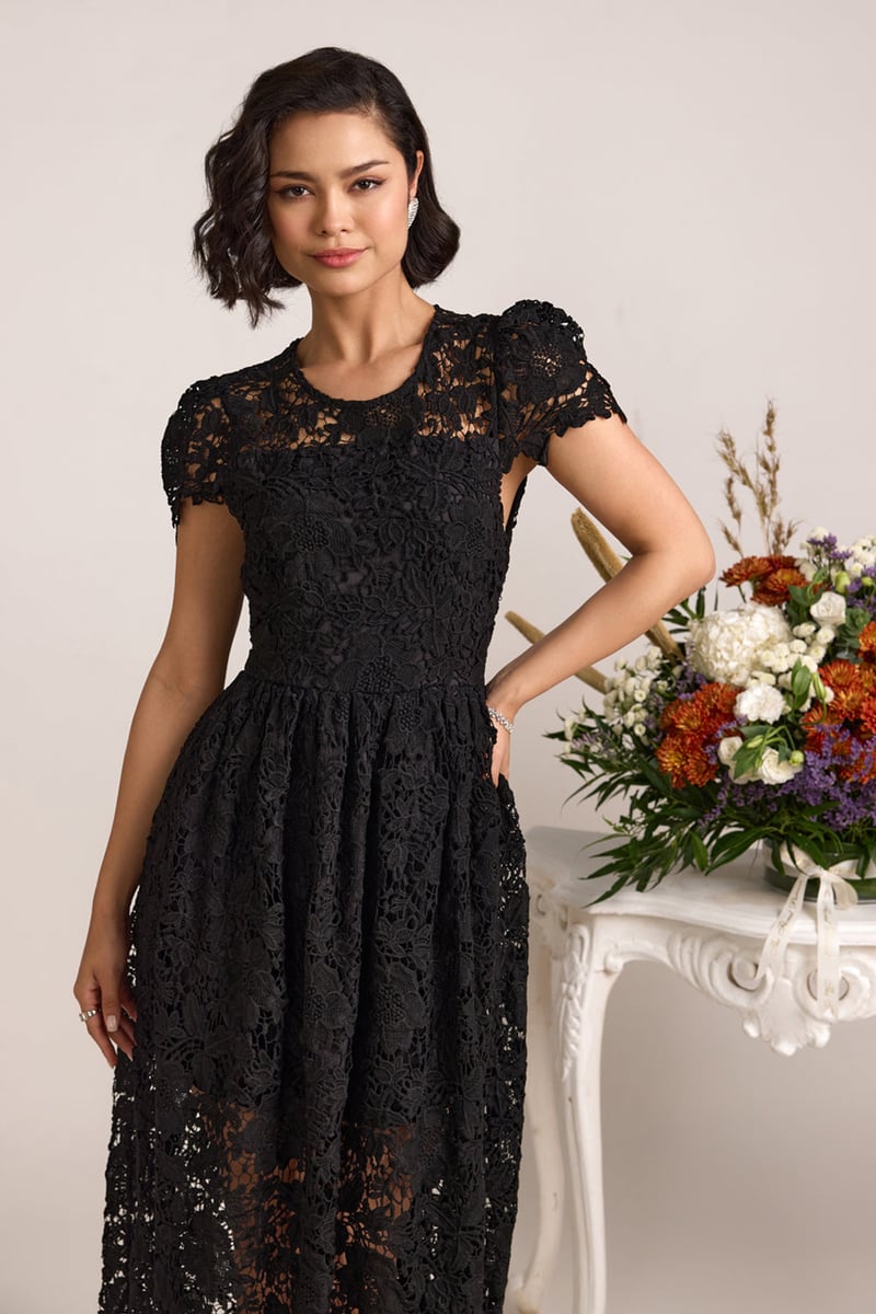 Black Lace Fit and Flare Maxi Dress