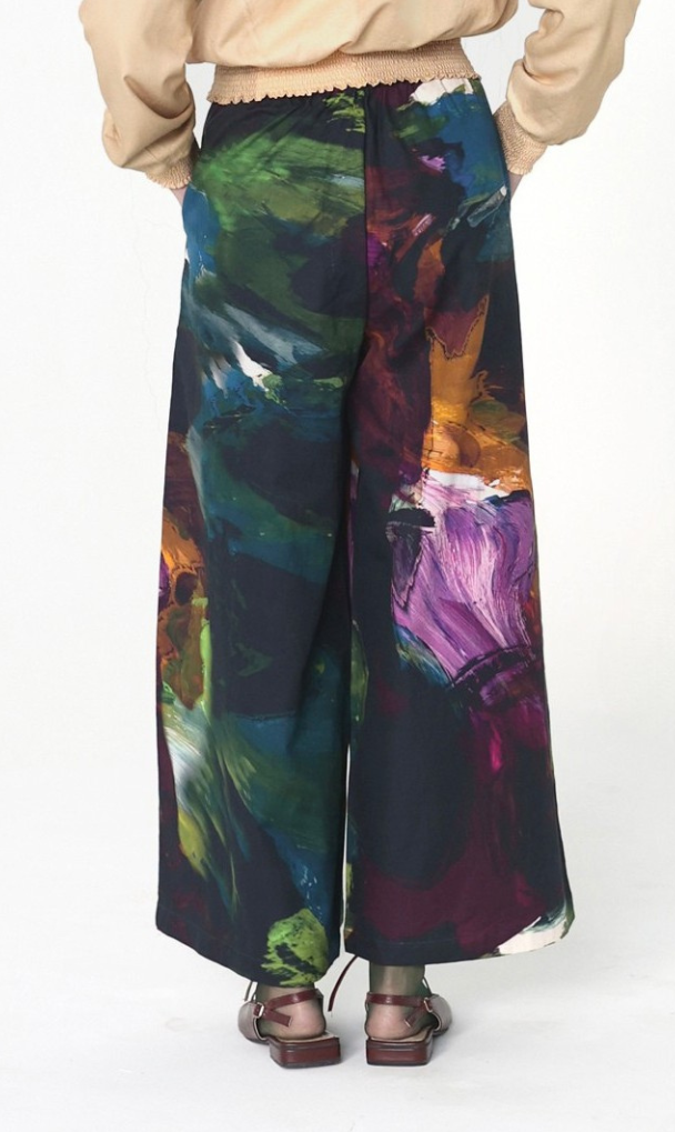 Multicolor Abstract Printed Wide-Leg Cotton Twill Trousers