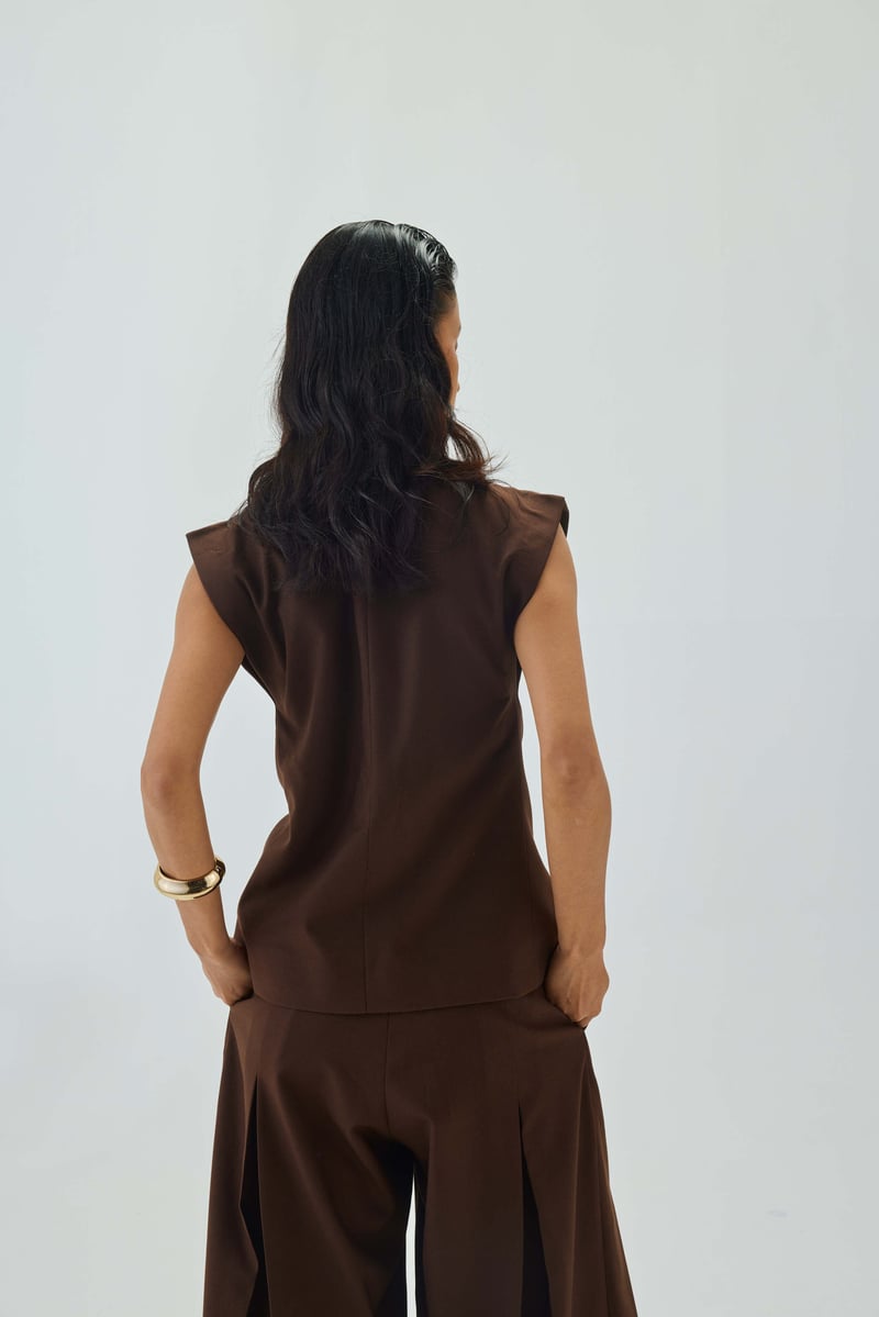Brown Tailored Longline Waistcoat with Notch Lapel