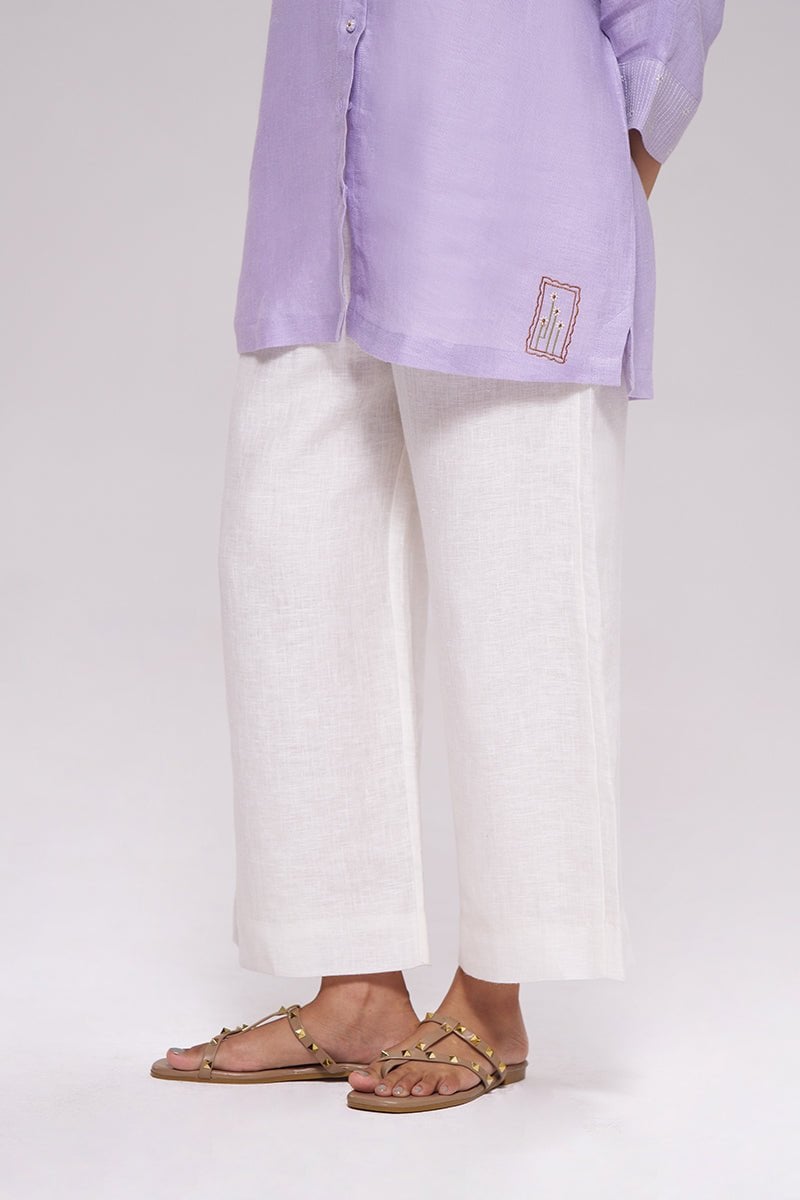 Pastel Lilac Pure Linen Relaxed-Fit Shirt with Appliqué Back