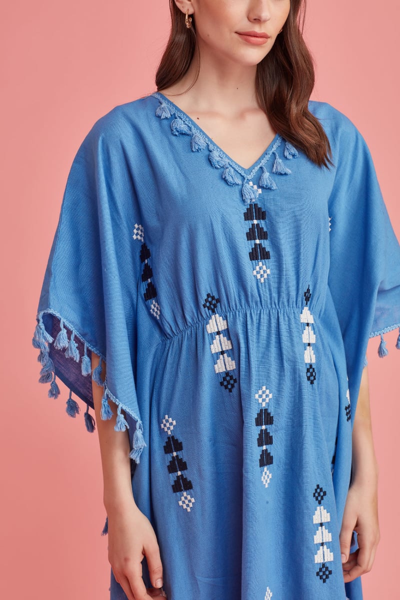 Embroidered Tassel Trimmed Kaftan