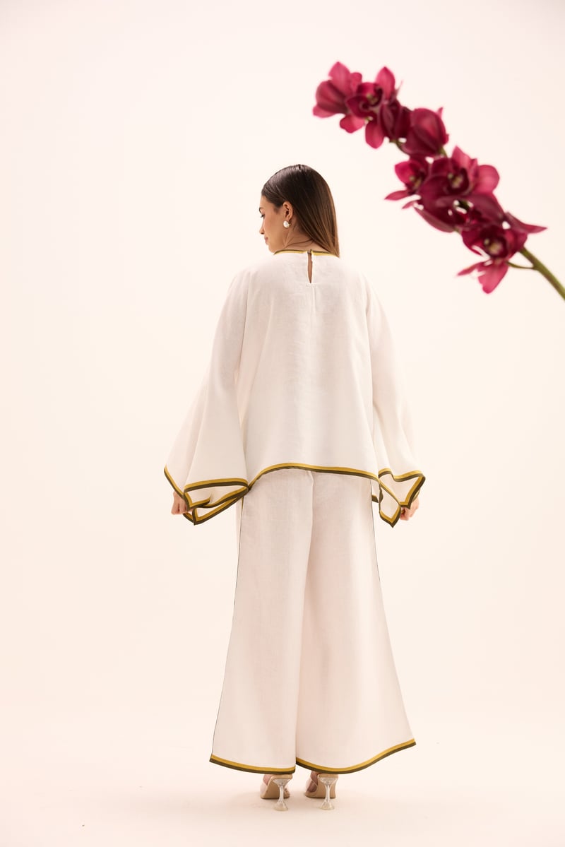 White Linen Asymmetric Top and Wide-Leg Co-ord Set