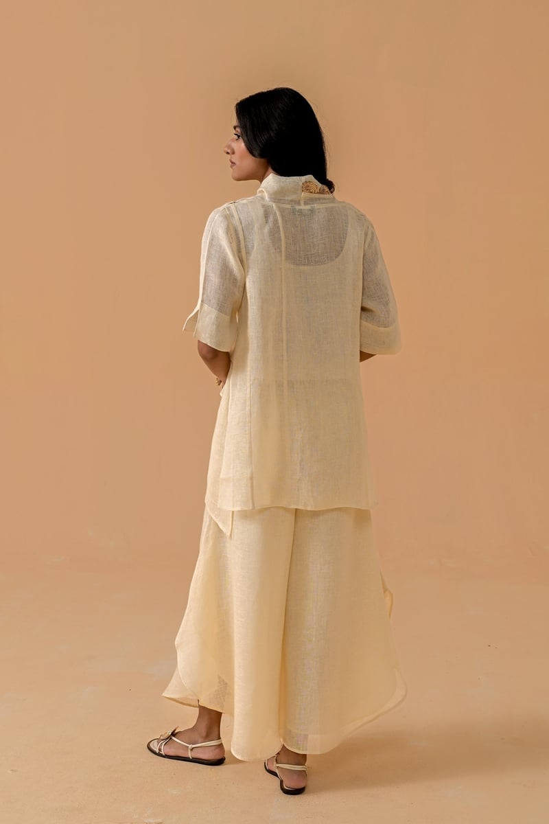 Cream Gauze Linen Cape and Palazzo Co-ord Set