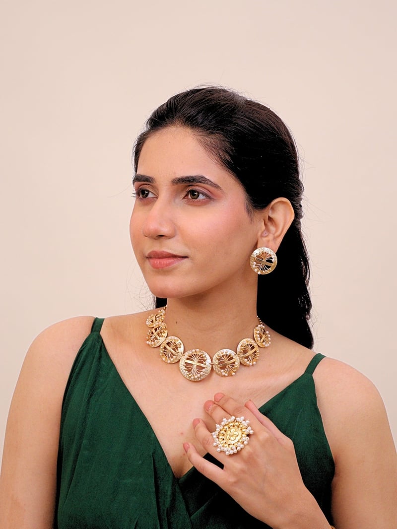 Husnara Choker for Women Brass 18K Gold Plated