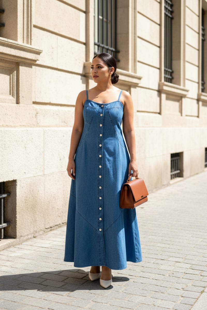 Blue Denim Button-Down A-Line Maxi Dress — Design By Queen Bee