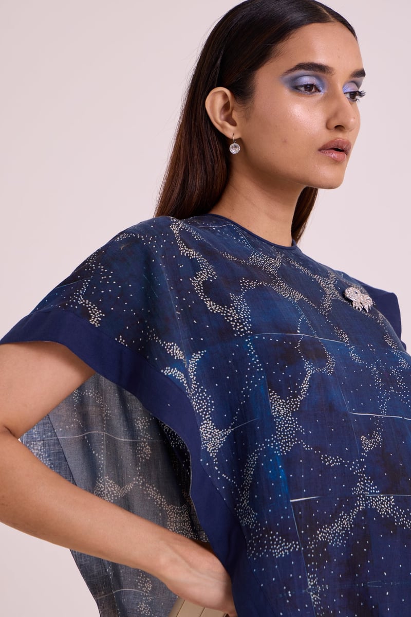 Indigo Printed Linen Top and Pant Co-ord Set