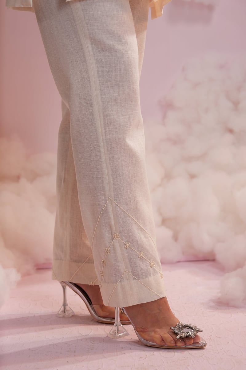 Baby Pink Pearl Embroidered Kurta and Flared Pant Co-ord Set