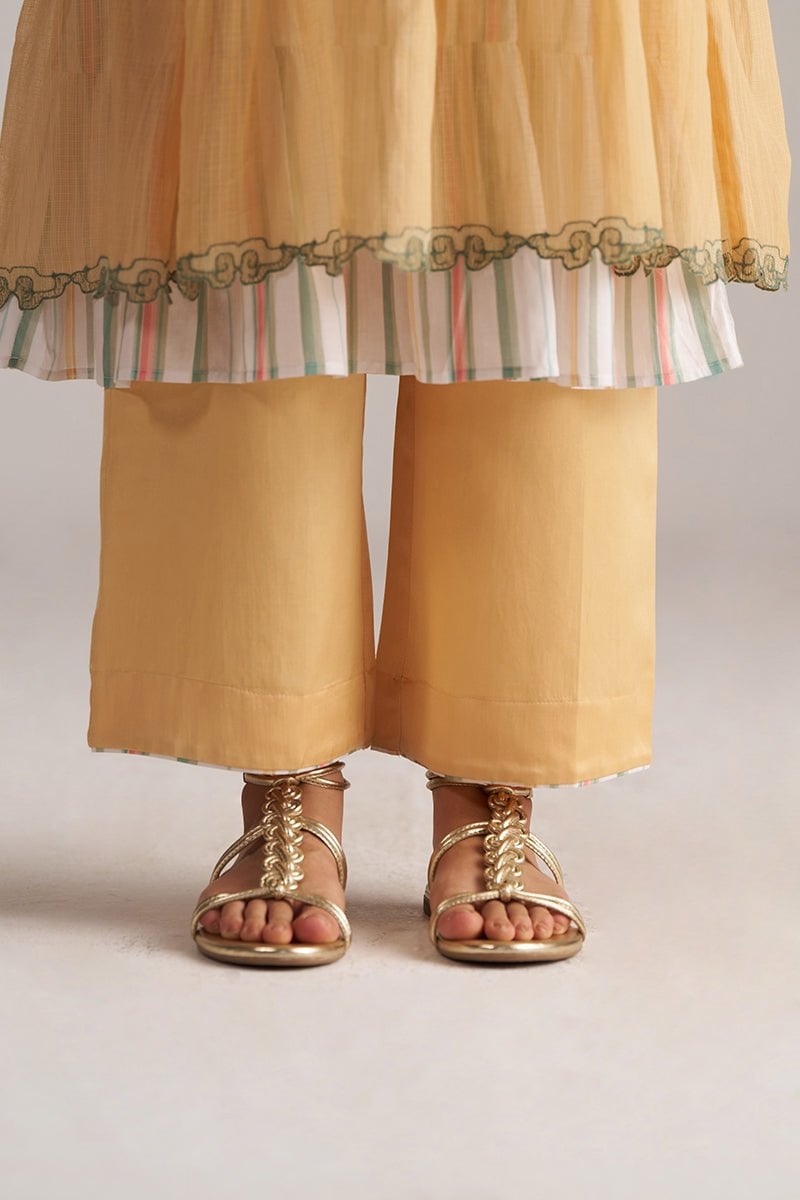 Apricot Cream Kota Silk Tiered Kurta Co-ord Set