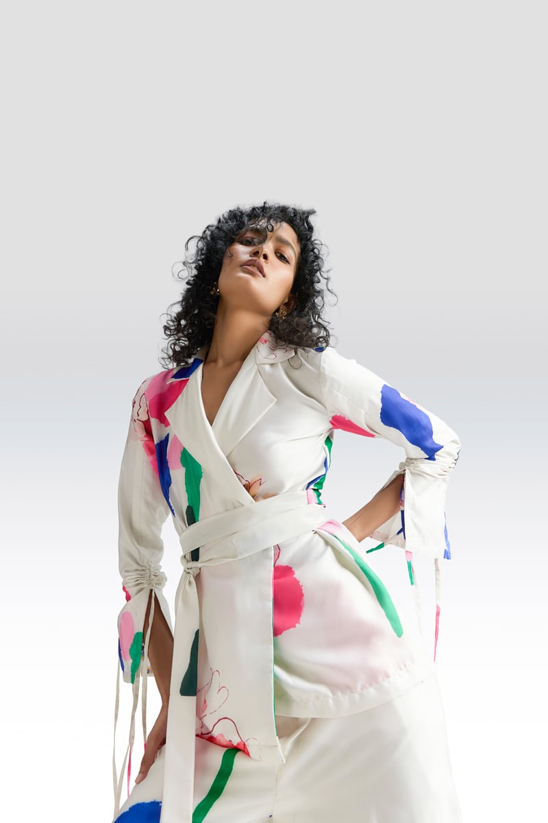 Colour Splash Blosson Printed Blazer Set