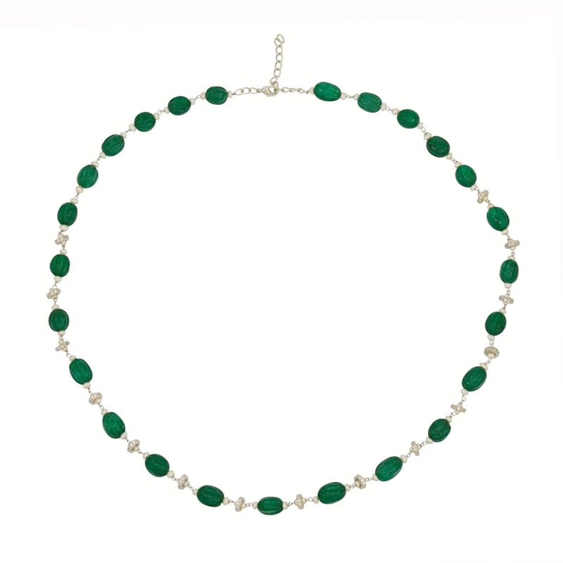 Carved Green and Small Pearl Chain
