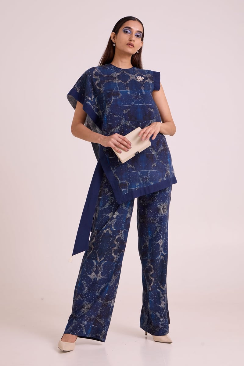 Indigo Printed Linen Top and Pant Co-ord Set