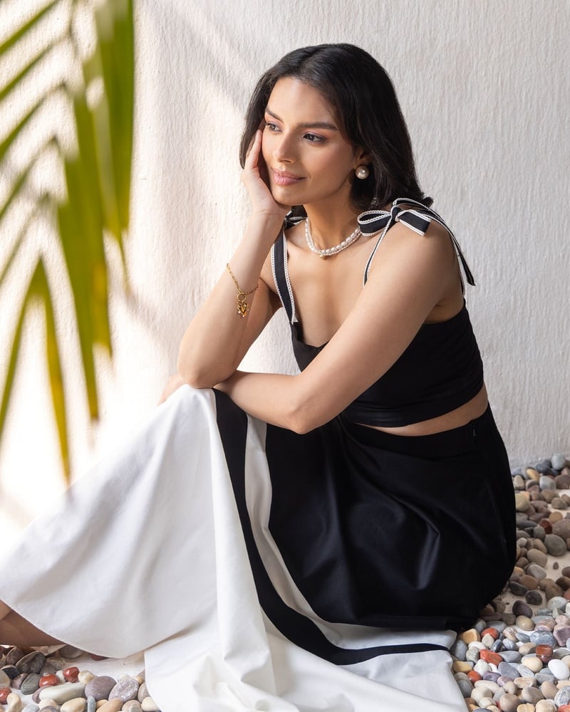 Black and White Crop Top and Maxi Skirt Co-ord Set