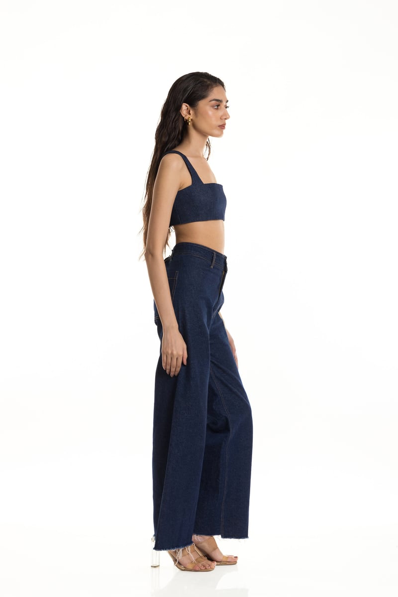 Denim Blue Square-Neck Bustier Crop Top