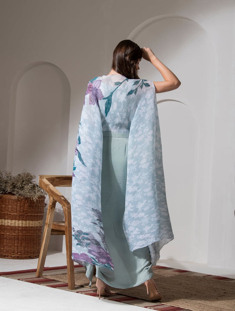 Blue Floral Kaftan and Dhoti Co-ord Set