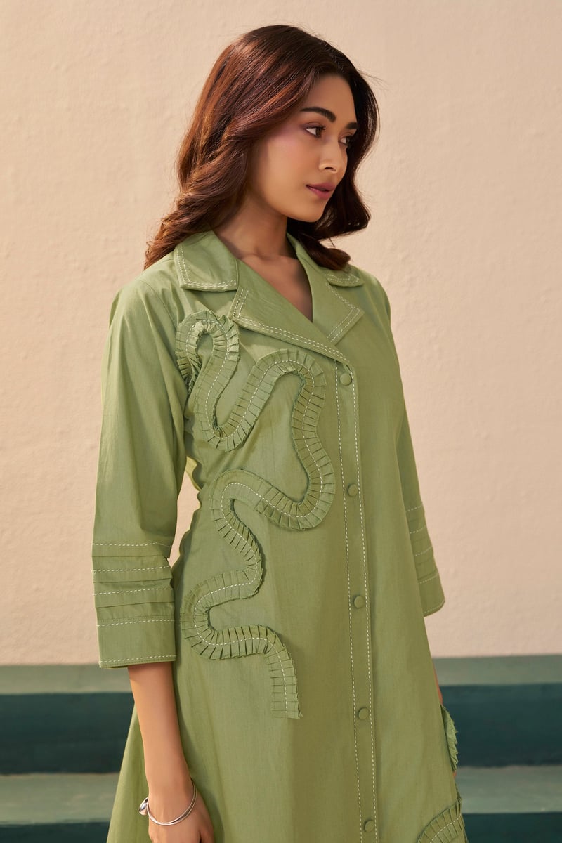 Orange Midi Shirt Dress with Tonal Applique